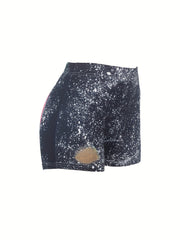 Cat & Letter Print Skinny Shorts for Women