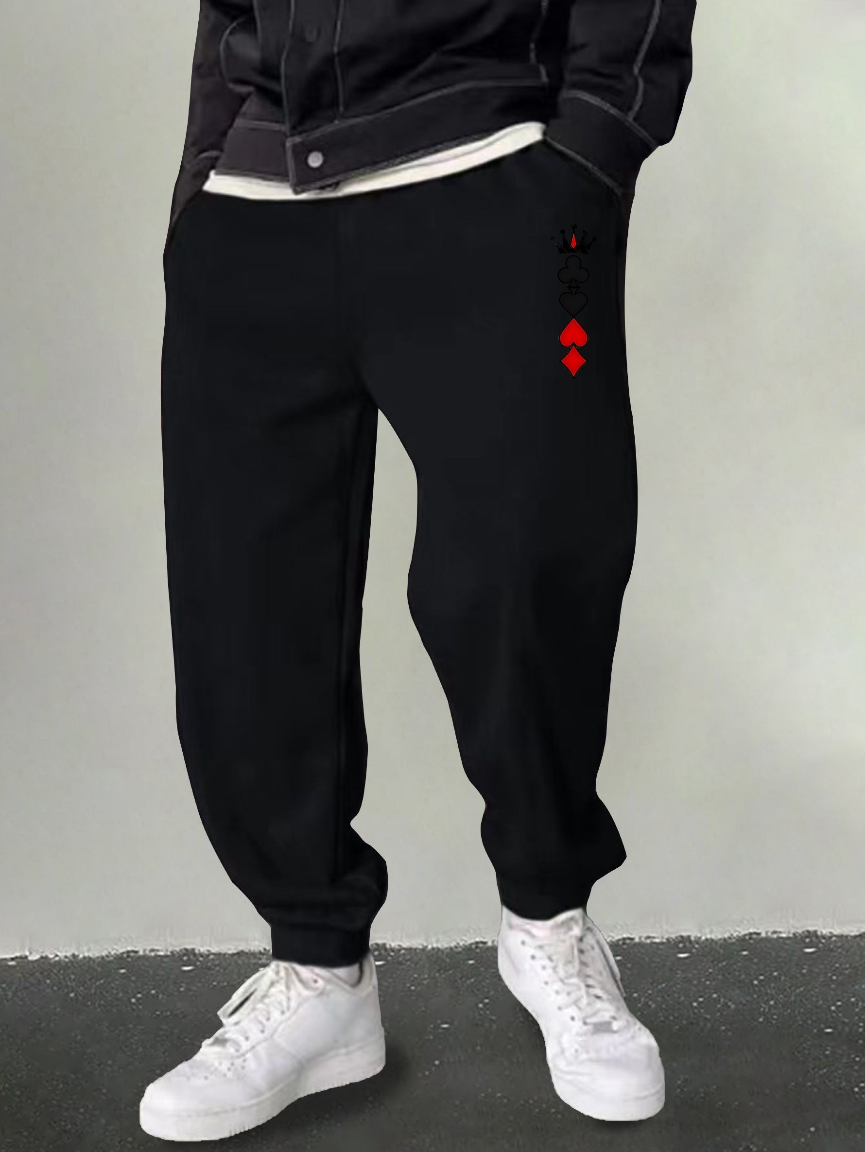 Men's Poker Card Symbol Print Joggers Breathable Sweatpants