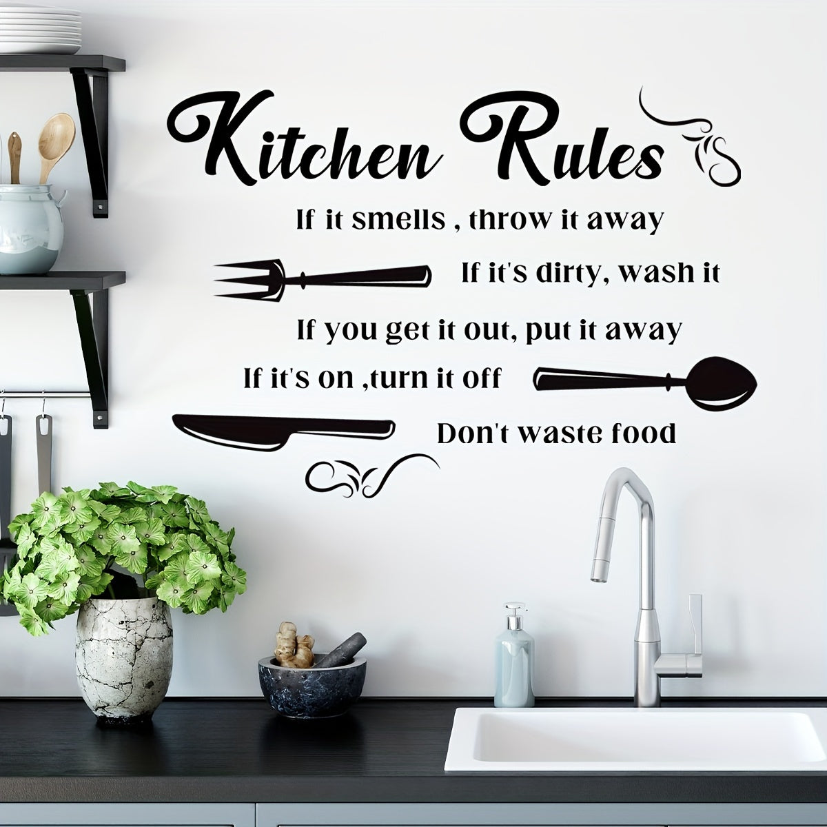 Kitchen Rules Wall Sticker Self-Adhesive Waterproof Removable 30x11.81in