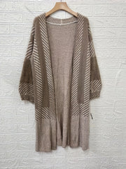 Striped Knitted Open Front Cardigan Vintage Long Sleeve Cardigan