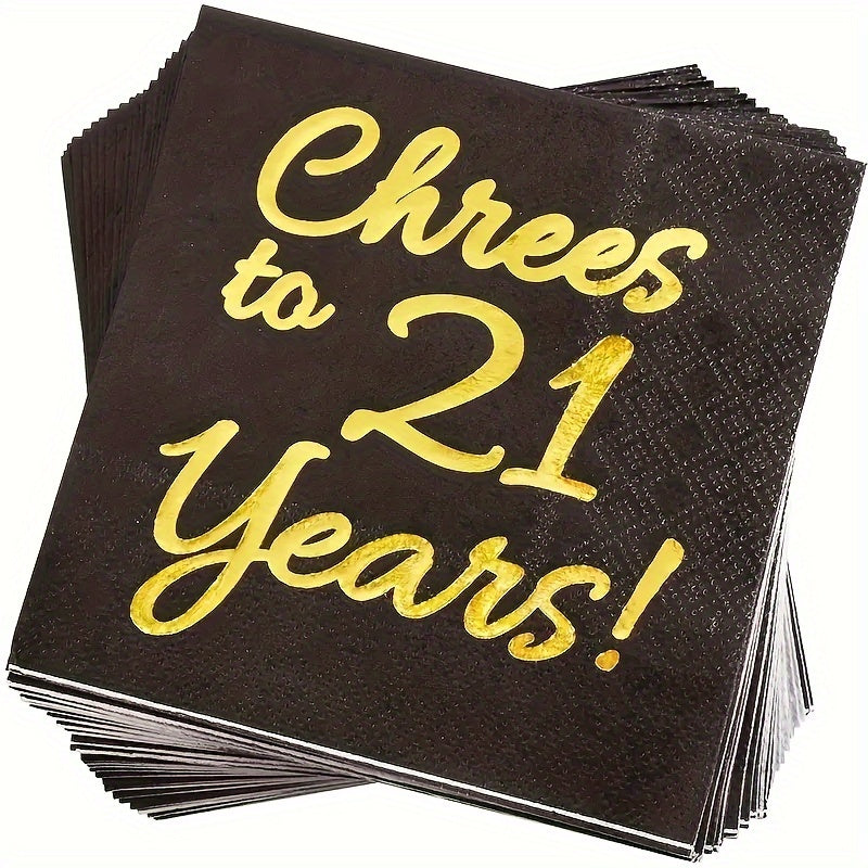 20pcs Gold 21st Birthday Luncheon Napkins: Cheers to 21st Birthday Party Decor