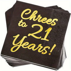20pcs Gold 21st Birthday Luncheon Napkins: Cheers to 21st Birthday Party Decor
