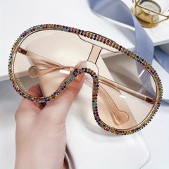 Oversized Shield Rhinestone Sunglasses for Party Club