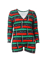 Letter Striped Long Sleeve Button Pajama Romper