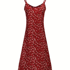 Floral Print V Neck Cami Summer Dress Sexy Backless Spaghetti Strap