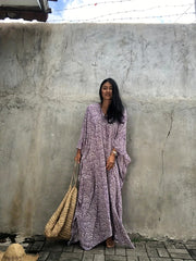 Boho Cover Up Women's Plus Leopard Print V Neck Split Maxi Kaftan
