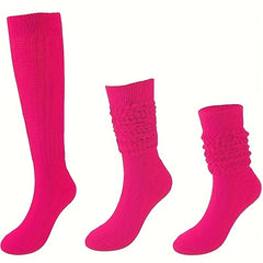 5 Pairs Solid Calf Socks Knee High Women's Stockings Hosiery