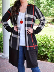 Plaid Print Long Sleeve Open Front Cardigan