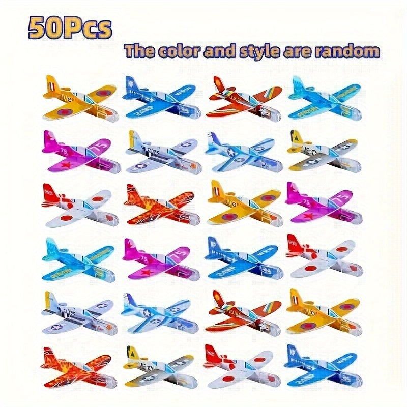 50pcs Foam Glider Paper Airplane Playset for Parties Classroom Prizes