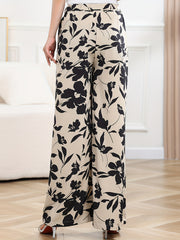 Boho Floral Print Wide Leg Pants with Knot Detail