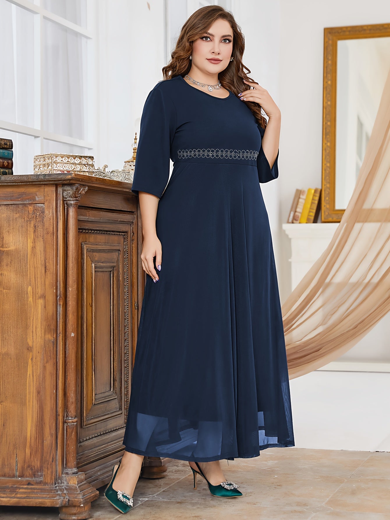 Women's Plus Graphic Print Half Sleeve Maxi Dress
