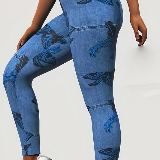 Leaf Print High Rise Skinny Leggings