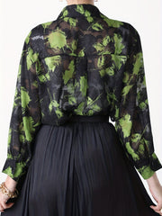 Floral Print Button Up Long Sleeve Blouse