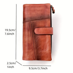 Women's RFID Blocking Wallet Brown Retro Style with Buckle Closure