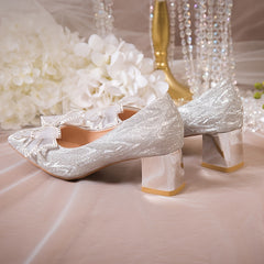 Glitter Low Heel Pumps Women's Wedding Party Shoes