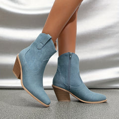 Women's Denim Chunky Heeled Ankle Boots