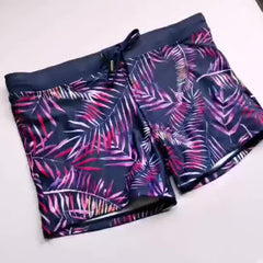 Leaves Print Quick drying Drawstring Men's Swim Trunks