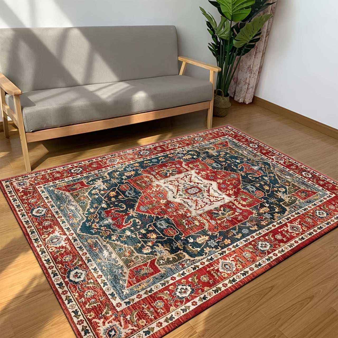 Bohemian Living Room Carpet Ethnic Style Vintage High Density Carpet