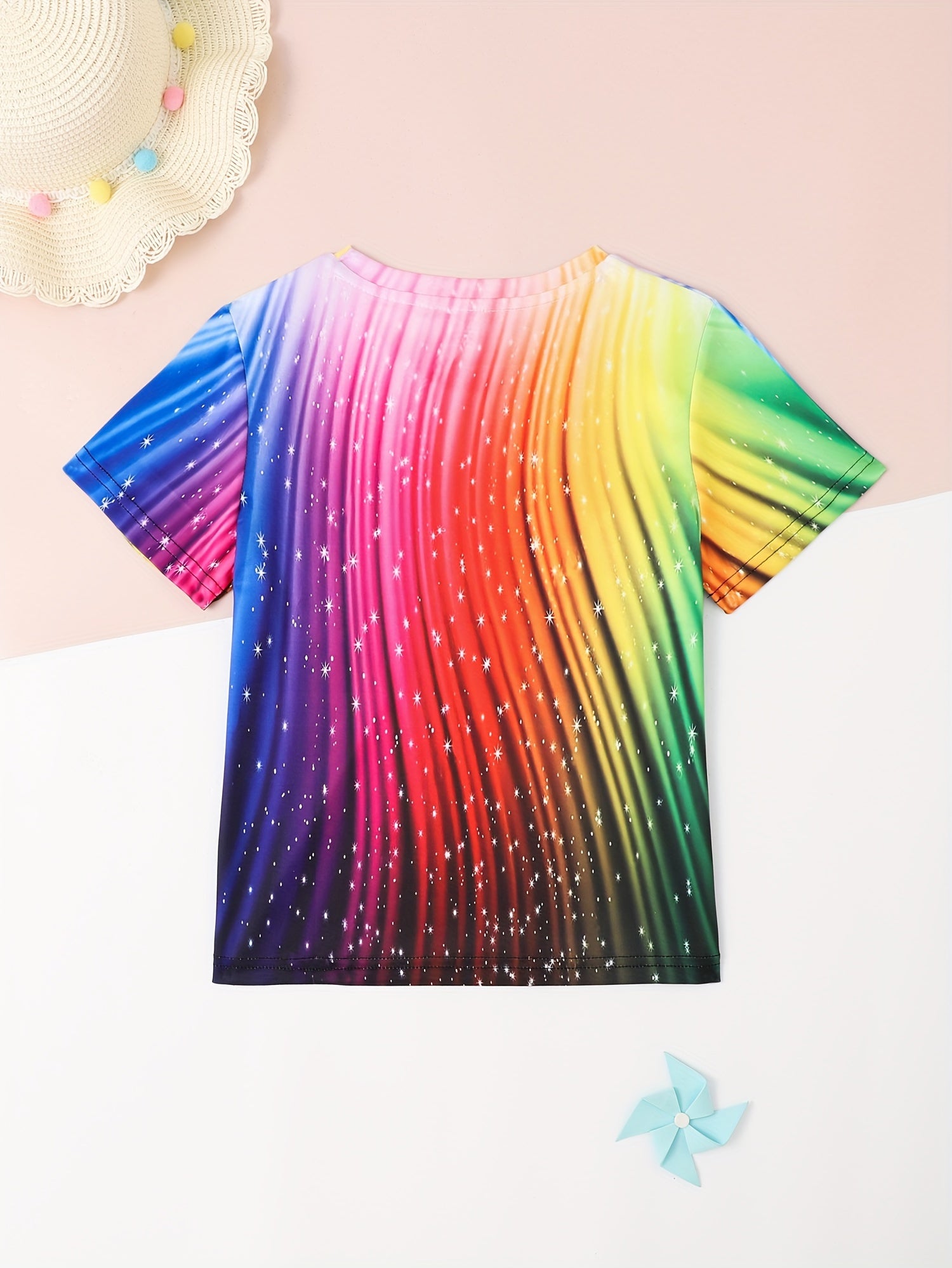 Kids Rainbow Pattern Short Sleeve T-shirt for Summer Sports