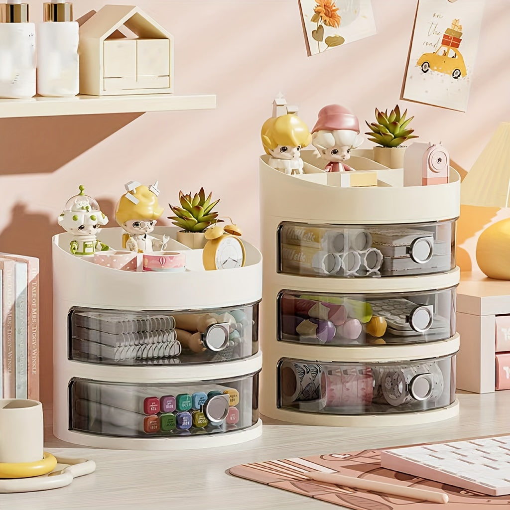 Desktop Stationery Storage Box Light Style Round Transparent Makeup Storage Box