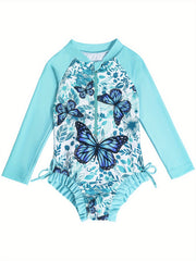 Girl's Stylish Cartoon Long Sleeve Swimsuit