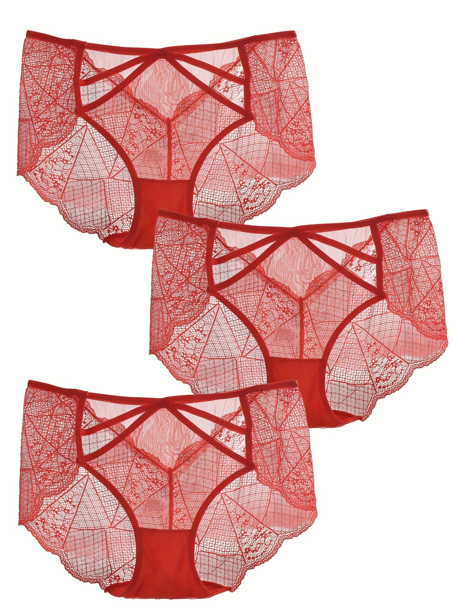 3pk Plus Size Lace Mid Waist Semi Sheer Panties