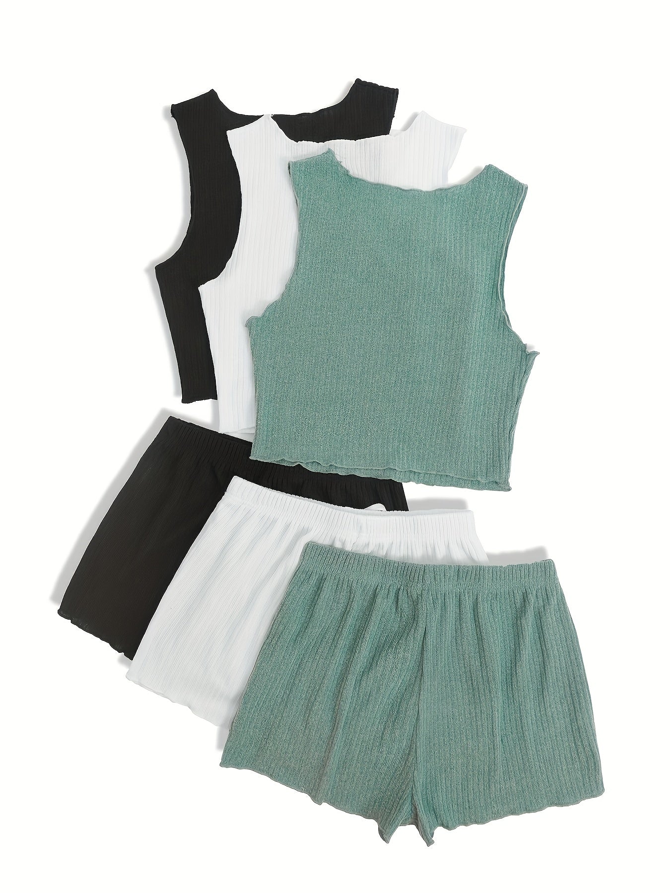 Ribbed Lounge Set Tank Top & Lace Up Shorts Women's Loungewear