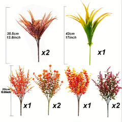 9pcs Artificial Fall Flowers Outdoor UV Resistant Faux Autumn Plants