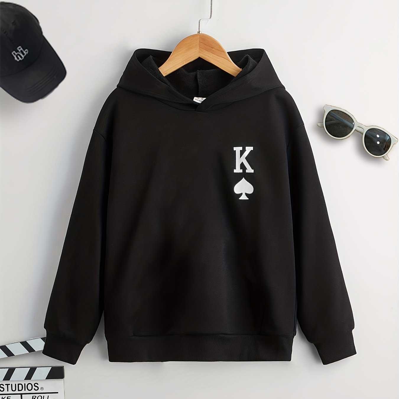 King Of Spades Print Hooded Sweatshirt For Boys
