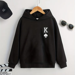 King Of Spades Print Hooded Sweatshirt For Boys