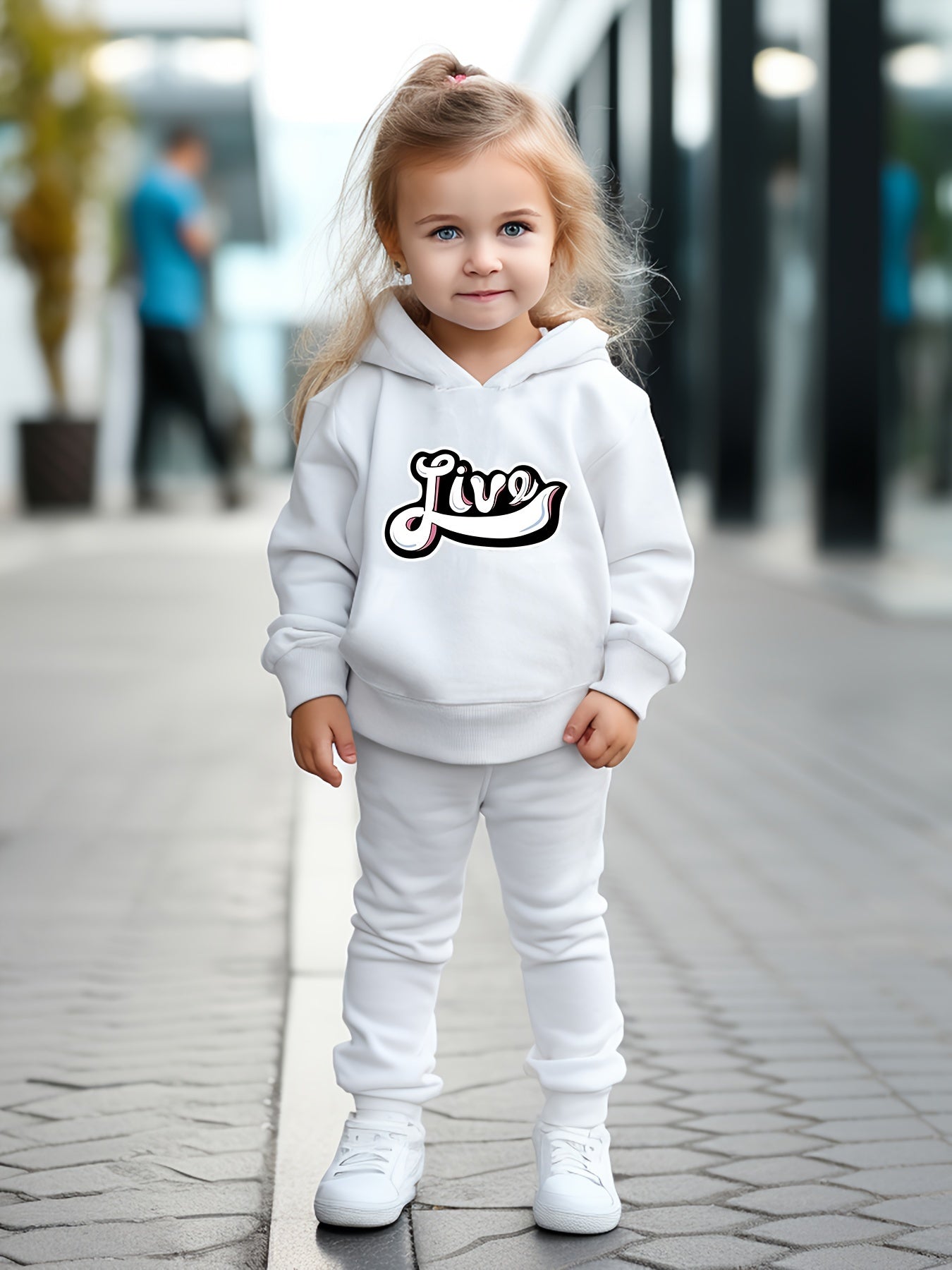 OERYUI Girls Boys 2pcs Activewear Set LIVE Print Hoodies Pants Set