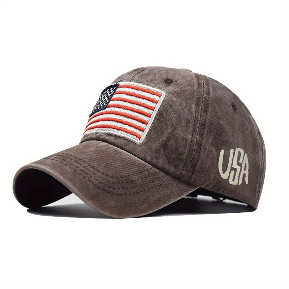 Distressed Letters Baseball Cap American Flag Embroidered Dad Cap