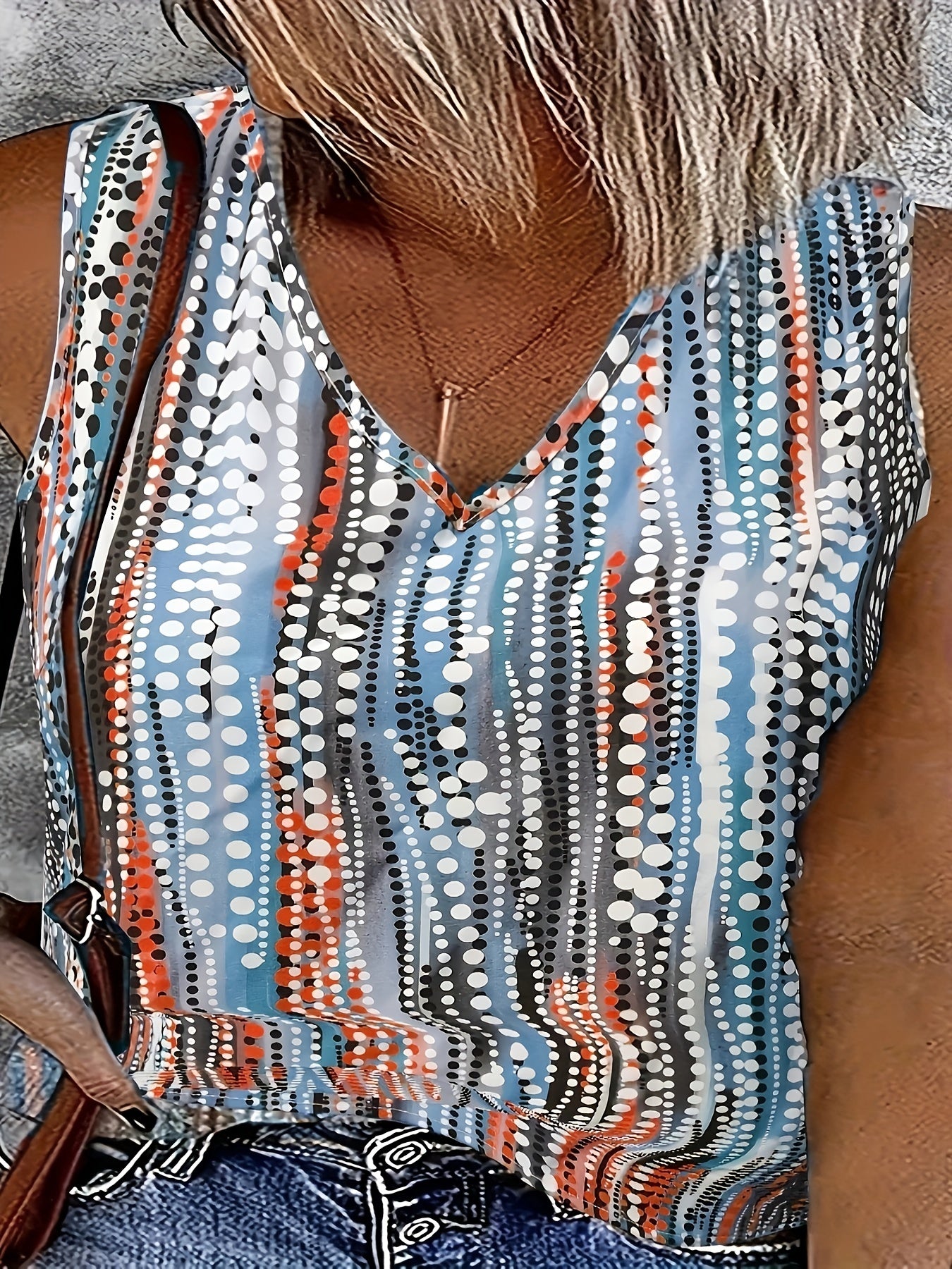 Tank Top Women's Colorblock Dot Print V Neck Vest
