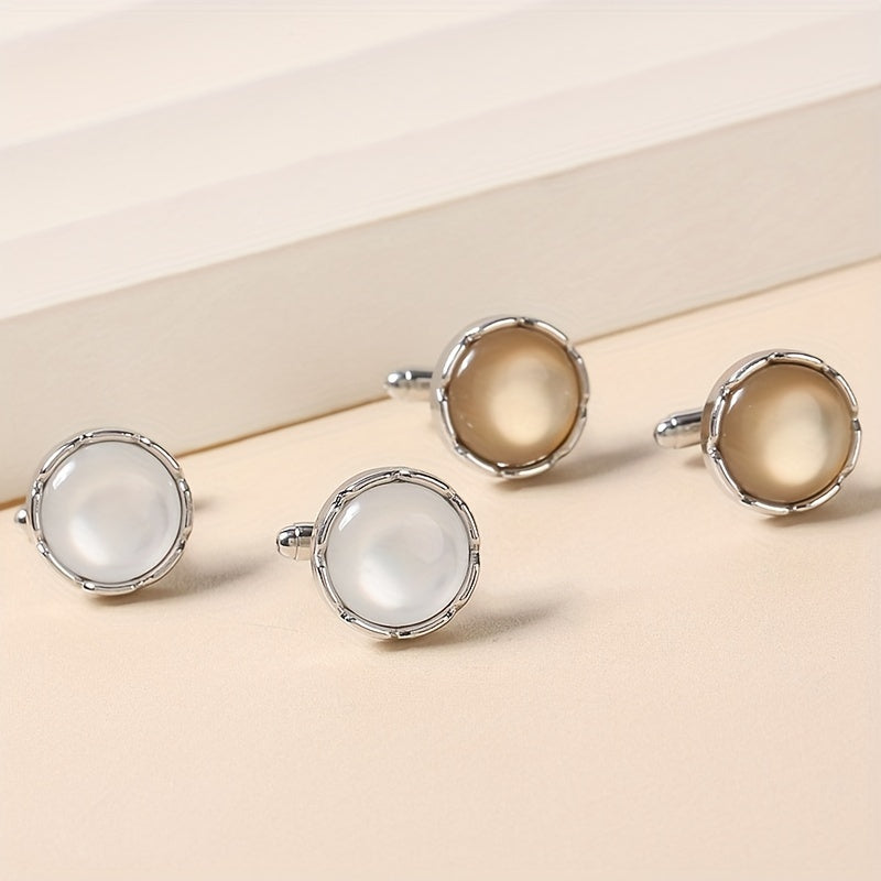 Round Inlaid Artificial Diamond Cufflinks French Couple Style