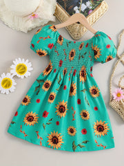 Girls Sunflower Print Princess Dress Kids Summer Clothes