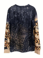 Leopard Letter Print Pullover Sweatshirt for Women