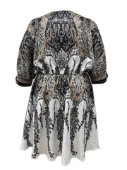 Boho Dress Women's Plus Paisley Print V Neck Dress