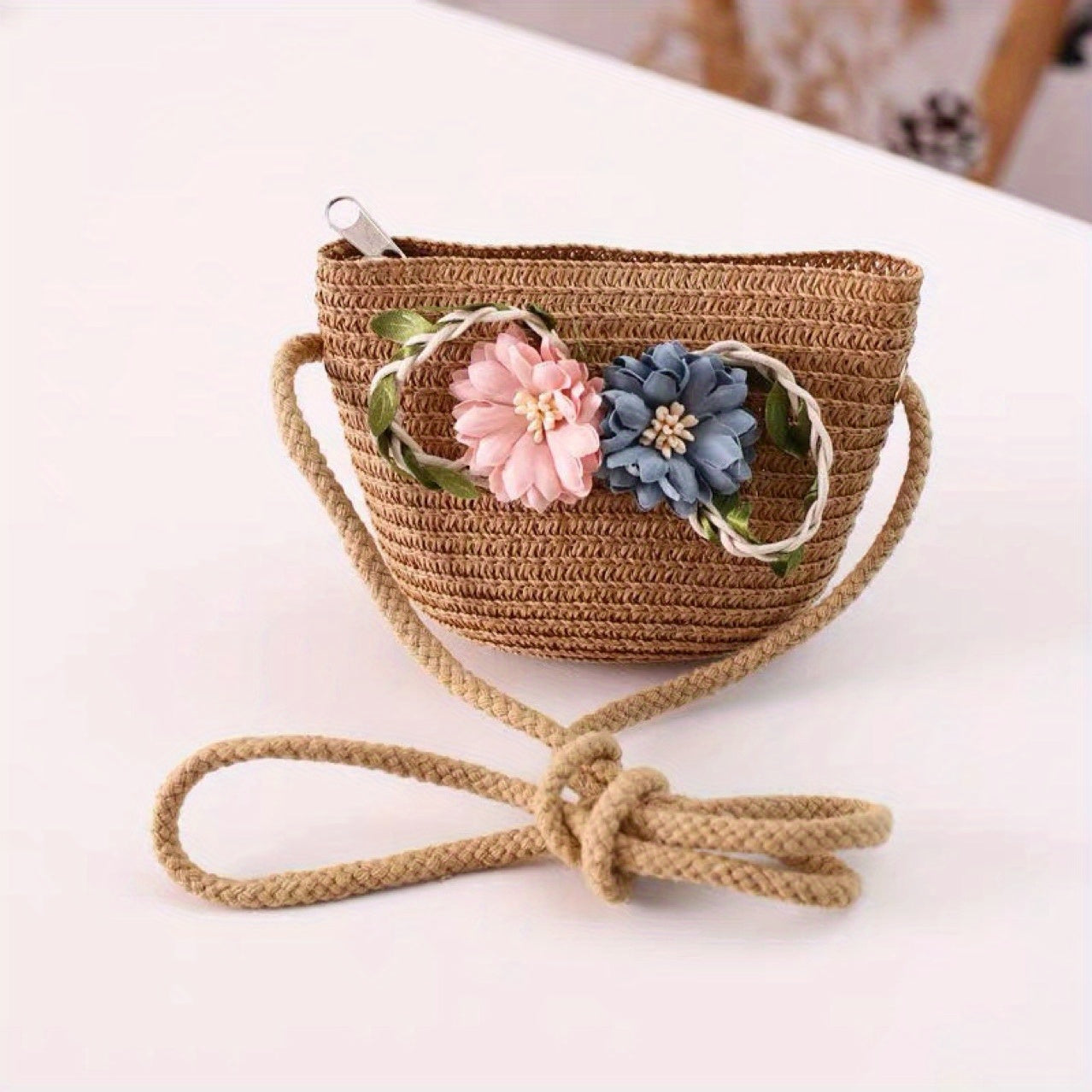 Kids' Straw Sun Hat & Bag Set Floral Lace Trim Beach Hat Summer Outdoor Hat