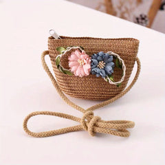 Kids' Straw Sun Hat & Bag Set Floral Lace Trim Beach Hat Summer Outdoor Hat