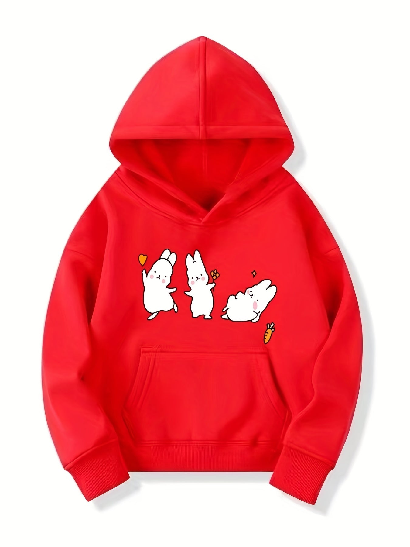 Girls Baby Rabbits Print Hooded Sweatshirt Top