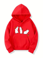 Girls Baby Rabbits Print Hooded Sweatshirt Top