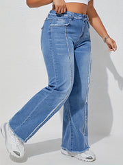 Raw Trim High Rise Wide Leg Jeans