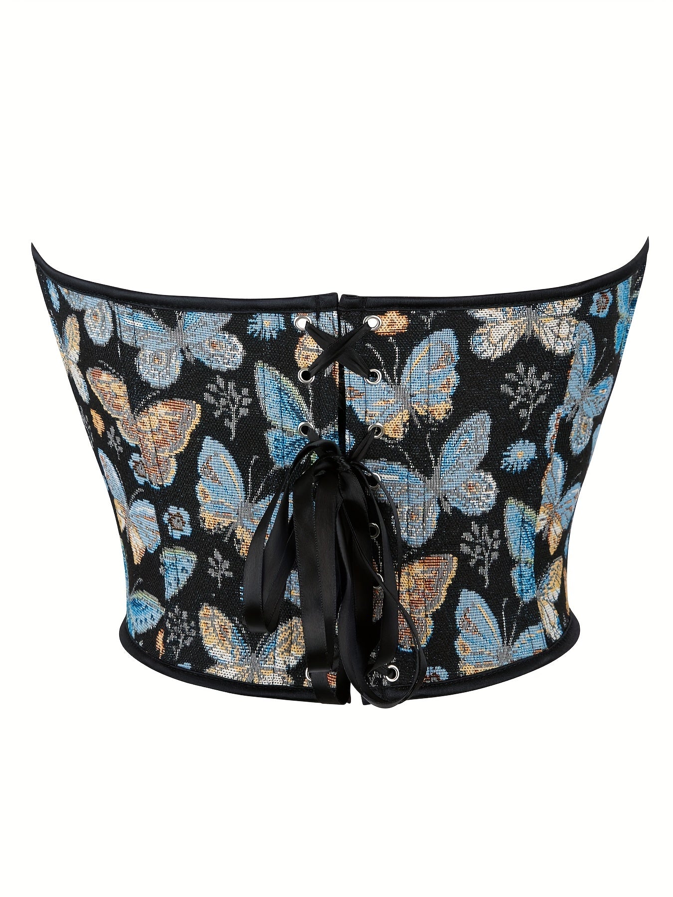 Butterfly Pattern Strapless Corset Tummy Control Lace Up Slimmer Body Shaper