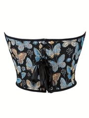 Butterfly Pattern Strapless Corset Tummy Control Lace Up Slimmer Body Shaper