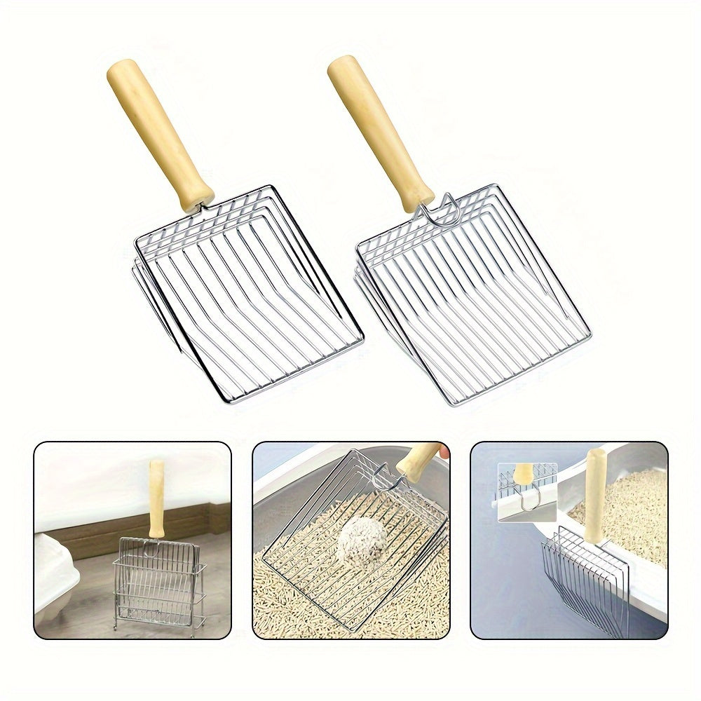 Stainless Steel Cat Litter Shovel with Wooden Handle