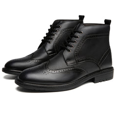 Men's Oxford Cap Toe Ankle Boots Lace-Up Side Zip Casual Leather Shoes