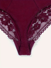 6pk Plus Size Sexy Panties Set Women's Contrast Lace Trim Stretch Briefs