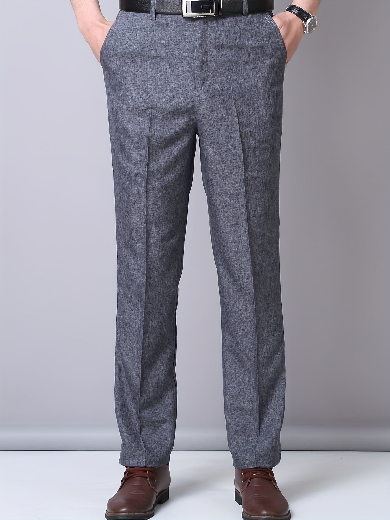 Men's Casual Solid Stretch Flax Dress Pants for Business