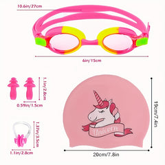 Pattern Silicone Swimming Caps with Earplugs & Nose Clips