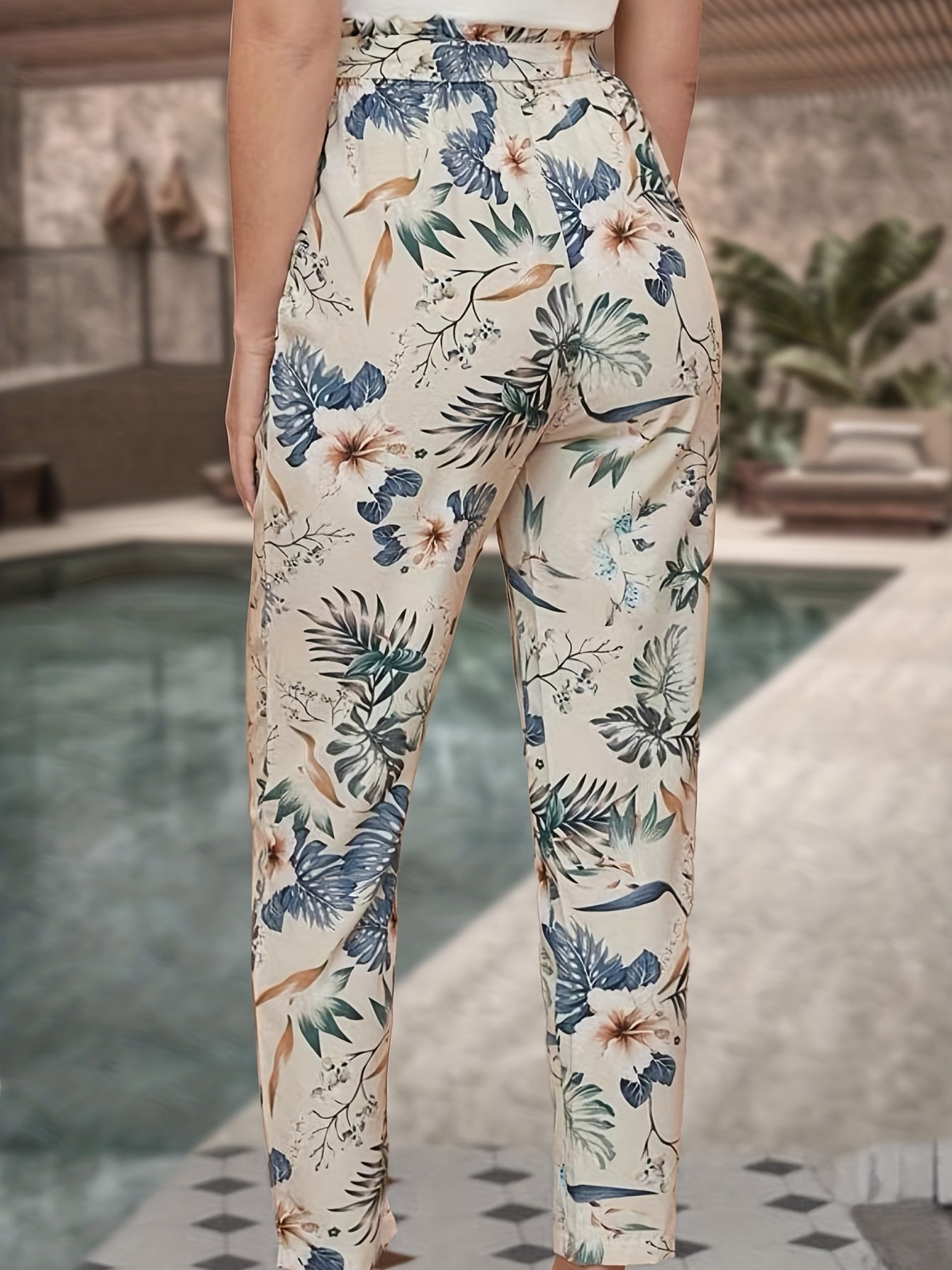 Vintage Floral Print Pants Vacation Knotted Long Length Pants
